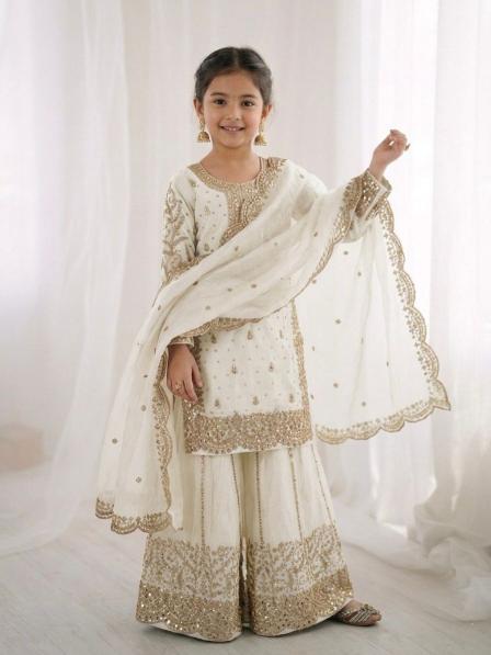 Kids Ethnic Wear ZSR 3169 Fendy Silk White Mumbai wholesale children boutique clothing